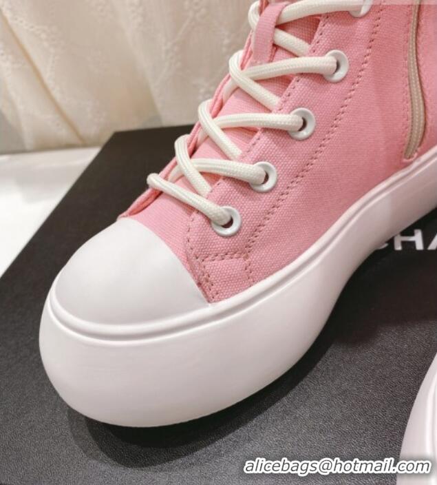 Purchase Chanel Canvas Platform High Boots 5cm Pink 071845