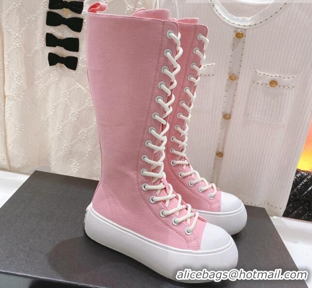 Purchase Chanel Canvas Platform High Boots 5cm Pink 071845