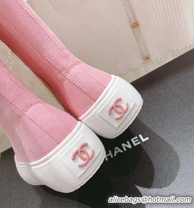 Purchase Chanel Canvas Platform High Boots 5cm Pink 071845