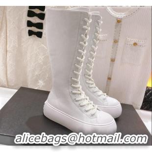 Good Quality Chanel Canvas Platform High Boots 5cm White 071846