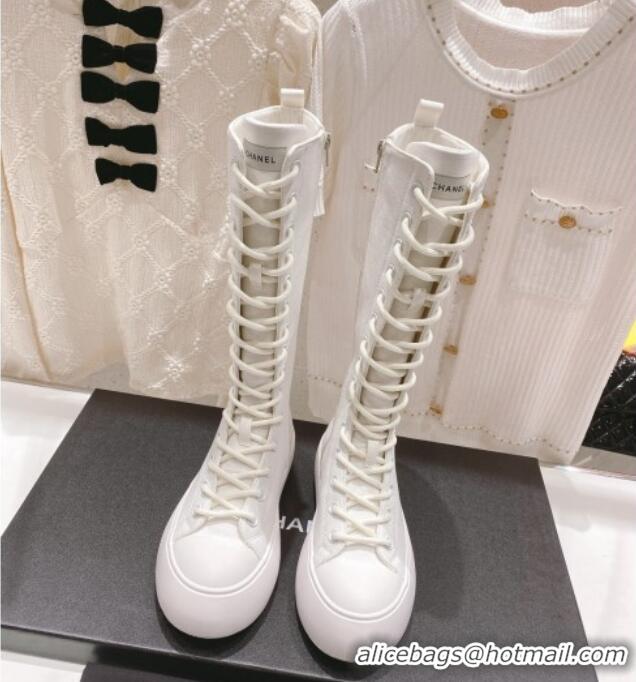 Good Quality Chanel Canvas Platform High Boots 5cm White 071846