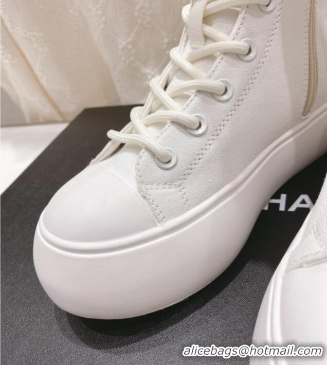 Good Quality Chanel Canvas Platform High Boots 5cm White 071846