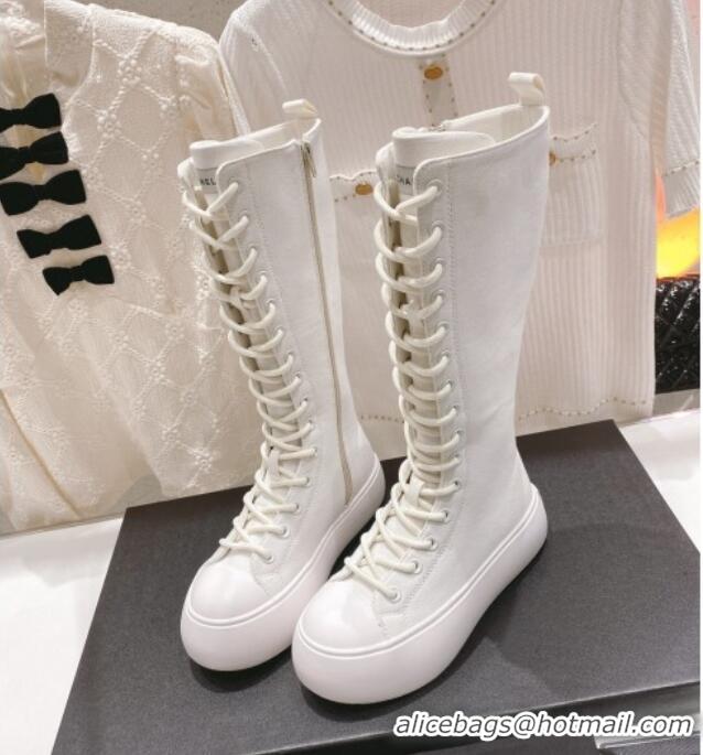 Good Quality Chanel Canvas Platform High Boots 5cm White 071846