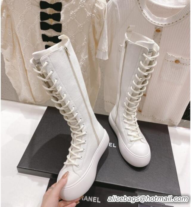 Good Quality Chanel Canvas Platform High Boots 5cm White 071846