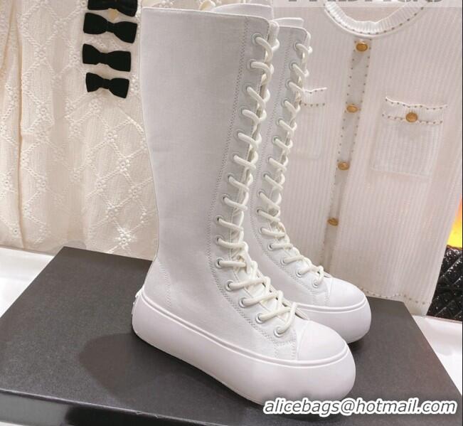 Good Quality Chanel Canvas Platform High Boots 5cm White 071846