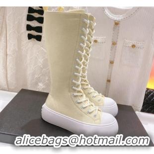 Pretty Style Chanel Canvas Platform High Boots 5cm Yellow 071847