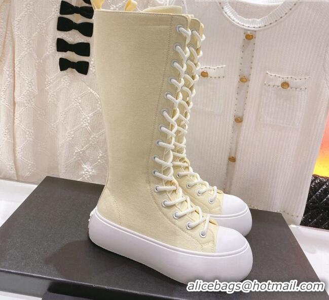 Pretty Style Chanel Canvas Platform High Boots 5cm Yellow 071847