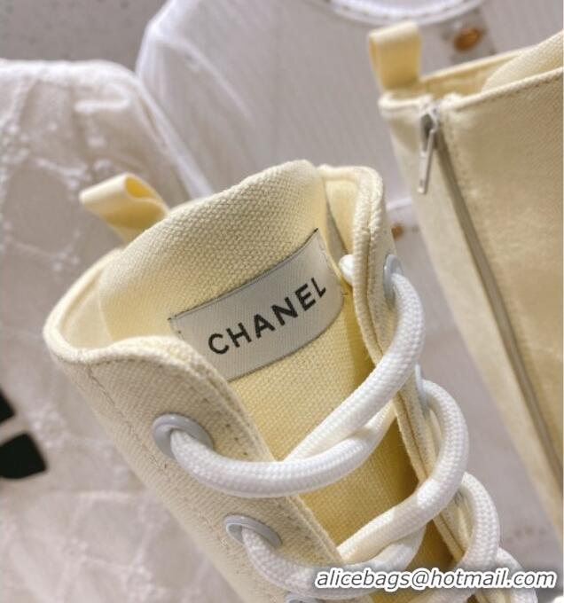 Pretty Style Chanel Canvas Platform High Boots 5cm Yellow 071847