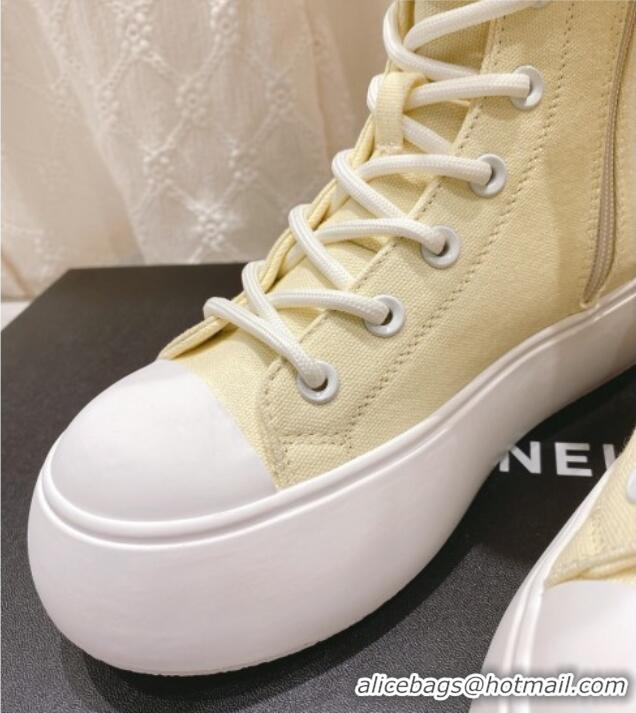 Pretty Style Chanel Canvas Platform High Boots 5cm Yellow 071847