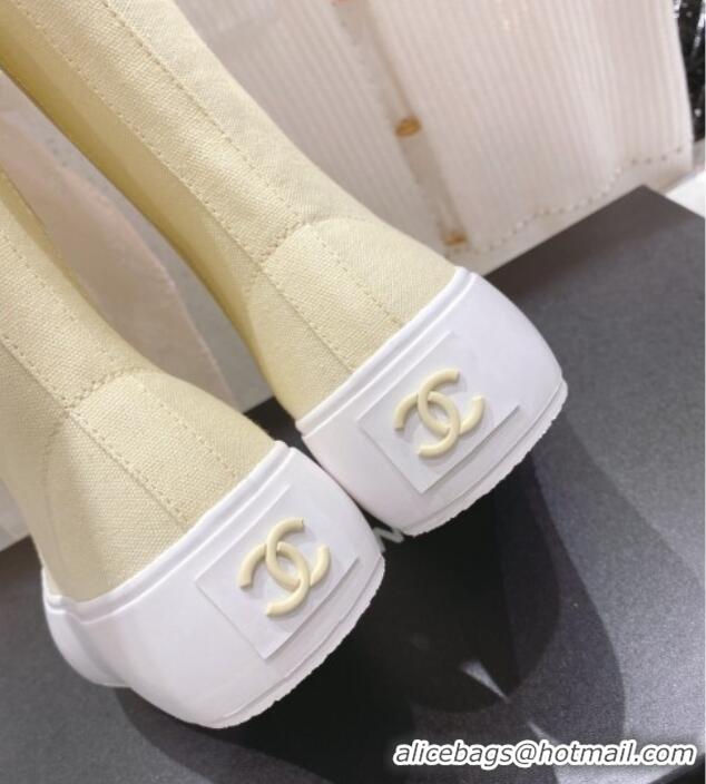 Pretty Style Chanel Canvas Platform High Boots 5cm Yellow 071847