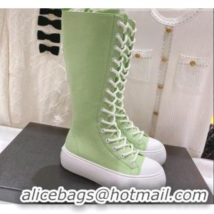 Pretty Style Chanel Canvas Platform High Boots 5cm Green 071848