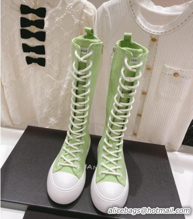 Pretty Style Chanel Canvas Platform High Boots 5cm Green 071848