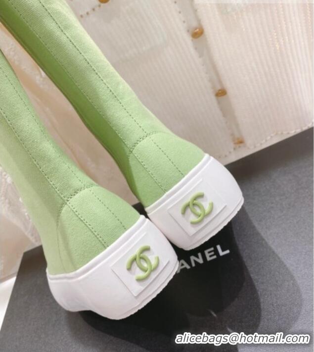 Pretty Style Chanel Canvas Platform High Boots 5cm Green 071848