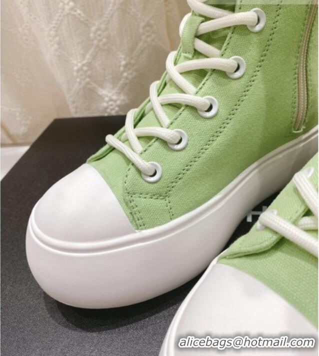 Pretty Style Chanel Canvas Platform High Boots 5cm Green 071848