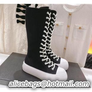 Top Grade Chanel Canvas Platform High Boots 5cm Black 071849