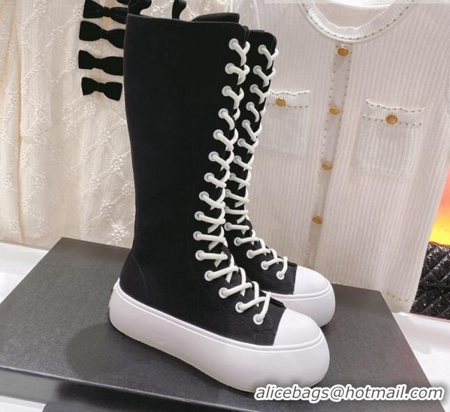 Top Grade Chanel Canvas Platform High Boots 5cm Black 071849