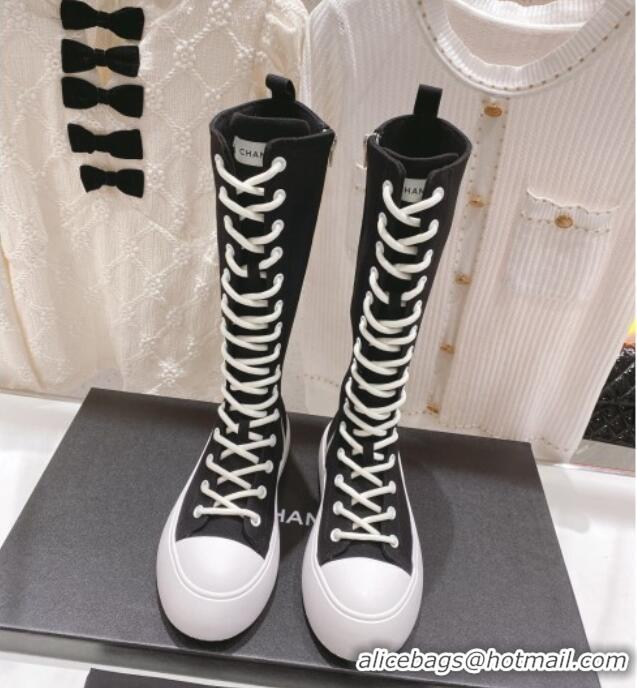 Top Grade Chanel Canvas Platform High Boots 5cm Black 071849