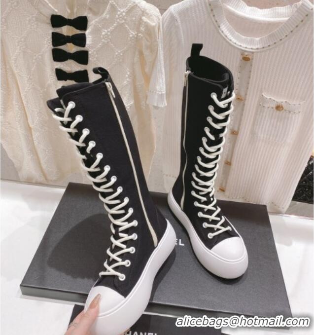 Top Grade Chanel Canvas Platform High Boots 5cm Black 071849