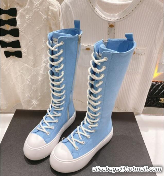 Stylish Chanel Canvas Platform High Boots 5cm Blue 071850