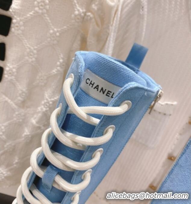 Stylish Chanel Canvas Platform High Boots 5cm Blue 071850