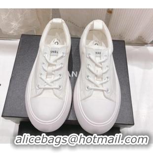 Best Grade Chanel Canvas Platform Sneakers 5cm White 071851