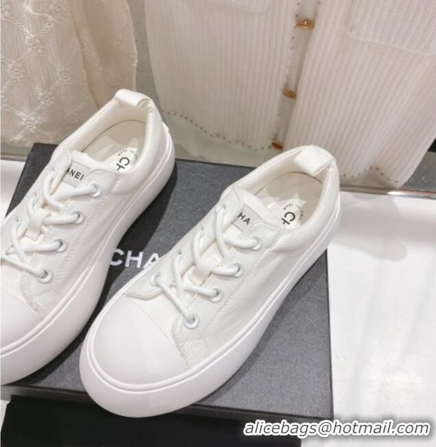 Best Grade Chanel Canvas Platform Sneakers 5cm White 071851