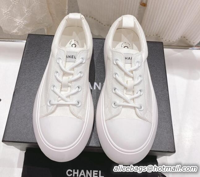 Best Grade Chanel Canvas Platform Sneakers 5cm White 071851