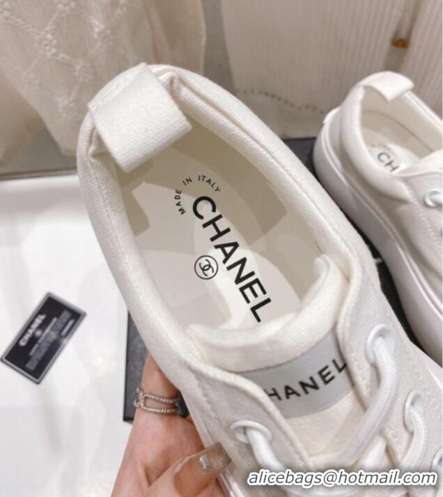 Best Grade Chanel Canvas Platform Sneakers 5cm White 071851