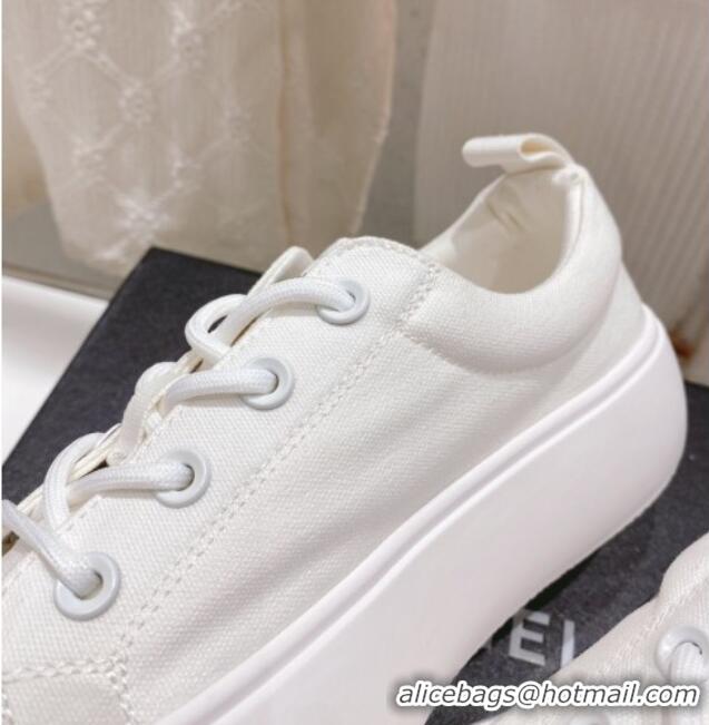 Best Grade Chanel Canvas Platform Sneakers 5cm White 071851