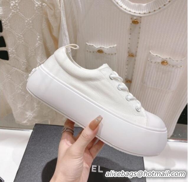 Best Grade Chanel Canvas Platform Sneakers 5cm White 071851