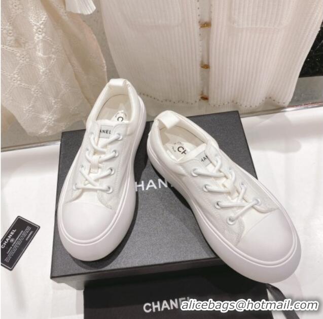 Best Grade Chanel Canvas Platform Sneakers 5cm White 071851