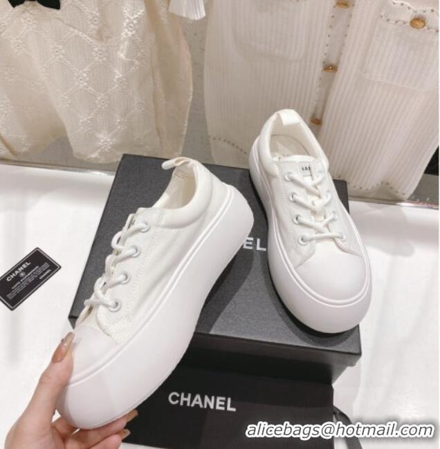 Best Grade Chanel Canvas Platform Sneakers 5cm White 071851