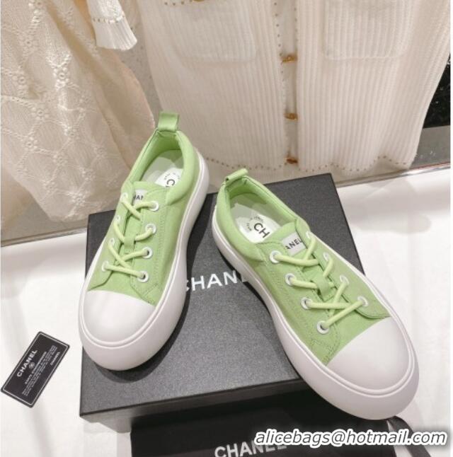 Grade Quality Chanel Canvas Platform Sneakers 5cm Green 071852