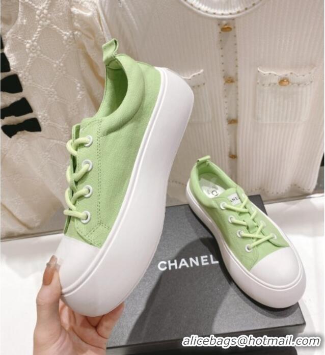 Grade Quality Chanel Canvas Platform Sneakers 5cm Green 071852