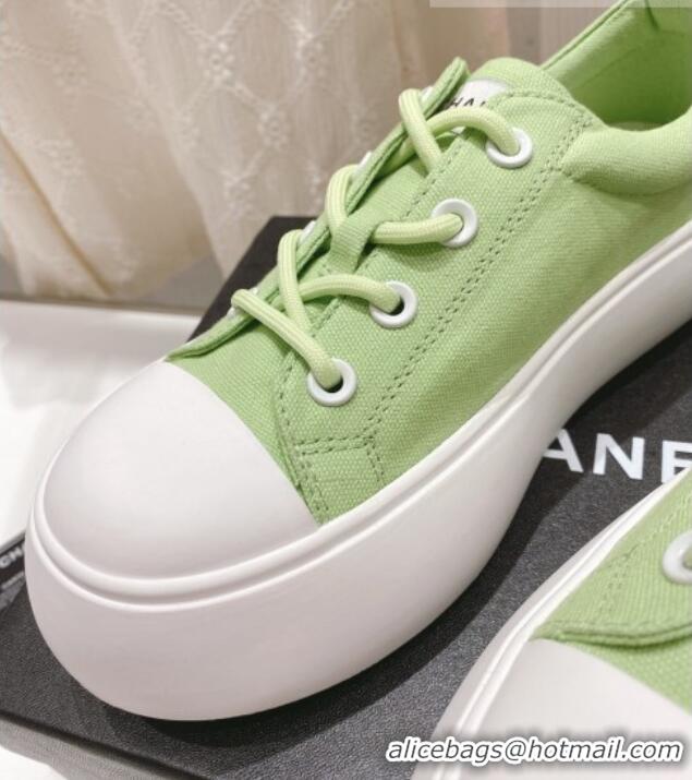 Grade Quality Chanel Canvas Platform Sneakers 5cm Green 071852