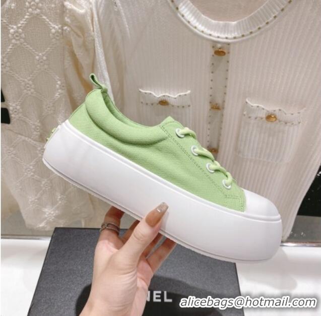 Grade Quality Chanel Canvas Platform Sneakers 5cm Green 071852