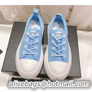 Sophisticated Chanel Canvas Platform Sneakers 5cm Blue 071853