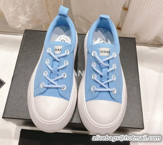 Sophisticated Chanel Canvas Platform Sneakers 5cm Blue 071853