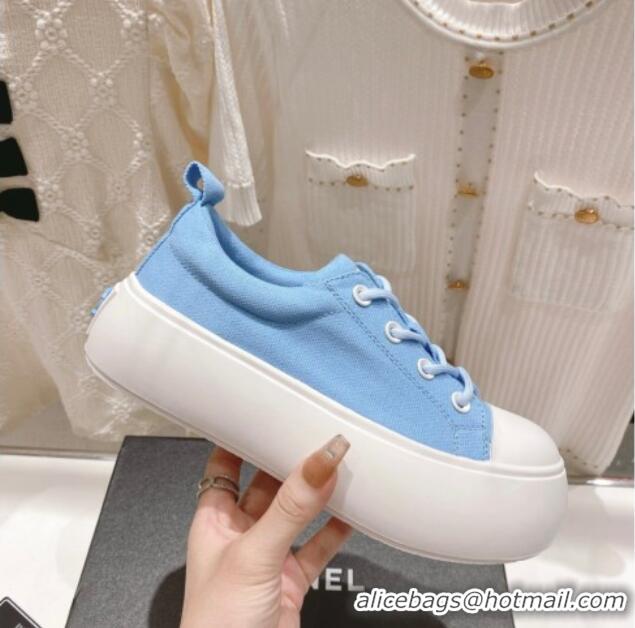 Sophisticated Chanel Canvas Platform Sneakers 5cm Blue 071853