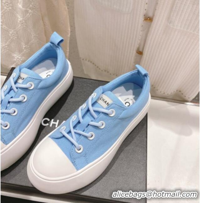 Sophisticated Chanel Canvas Platform Sneakers 5cm Blue 071853