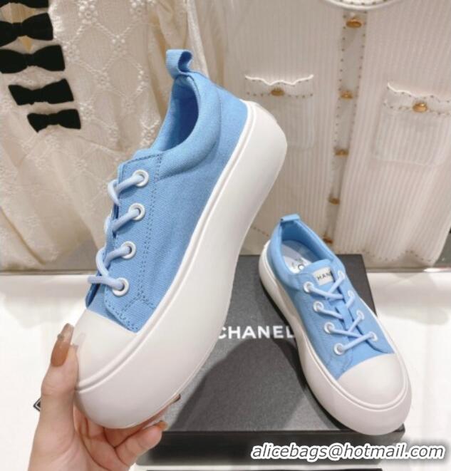 Sophisticated Chanel Canvas Platform Sneakers 5cm Blue 071853