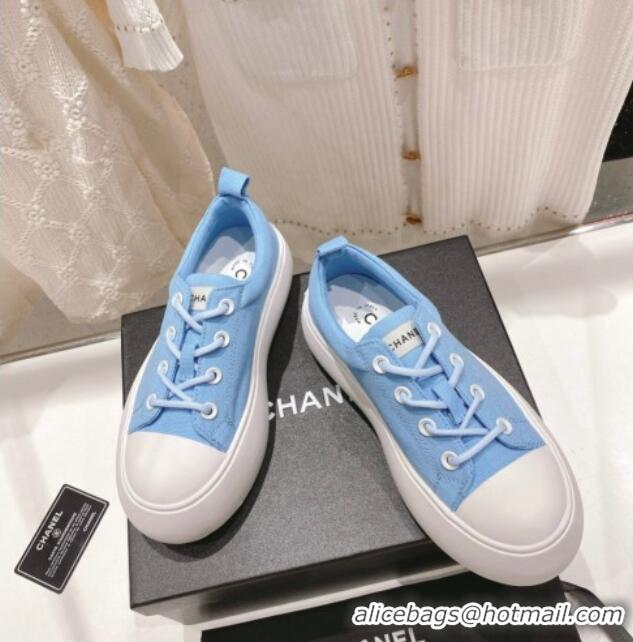 Sophisticated Chanel Canvas Platform Sneakers 5cm Blue 071853