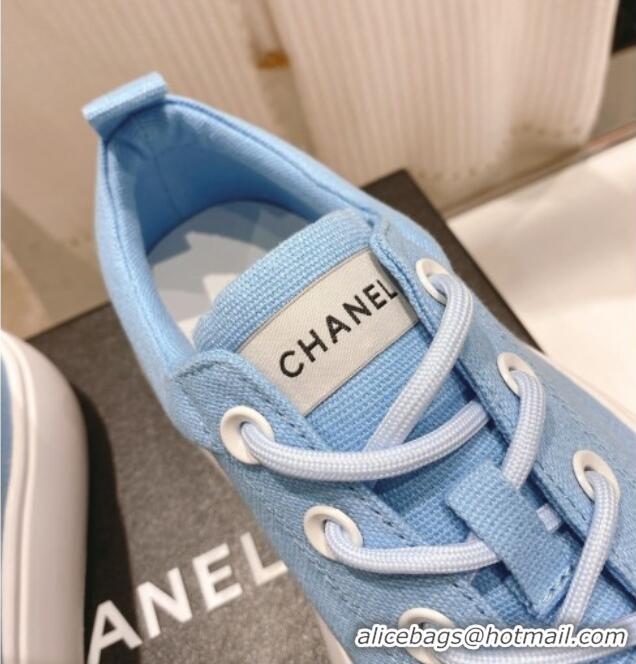 Sophisticated Chanel Canvas Platform Sneakers 5cm Blue 071853