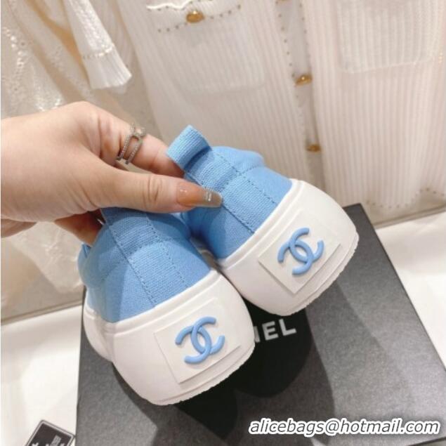 Sophisticated Chanel Canvas Platform Sneakers 5cm Blue 071853