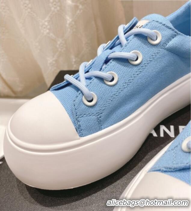 Sophisticated Chanel Canvas Platform Sneakers 5cm Blue 071853