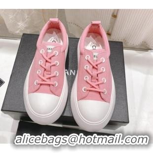 Best Product Chanel Canvas Platform Sneakers 5cm Pink 071854