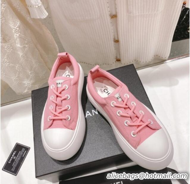 Best Product Chanel Canvas Platform Sneakers 5cm Pink 071854