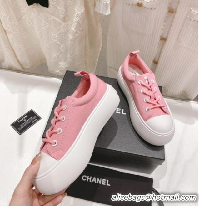 Best Product Chanel Canvas Platform Sneakers 5cm Pink 071854