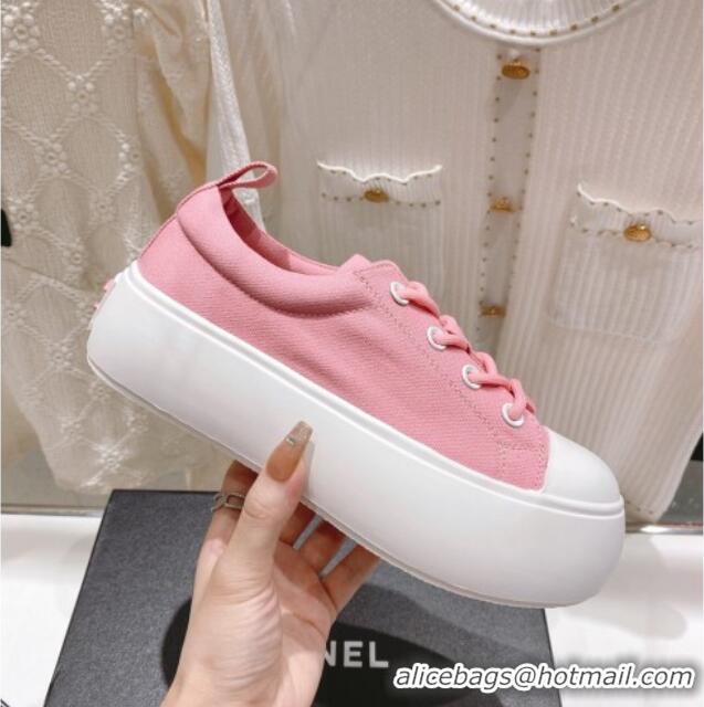 Best Product Chanel Canvas Platform Sneakers 5cm Pink 071854