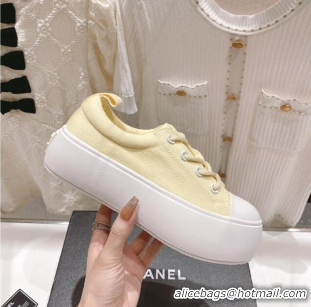 Sumptuous Chanel Canvas Platform Sneakers 5cm Yellow 071856